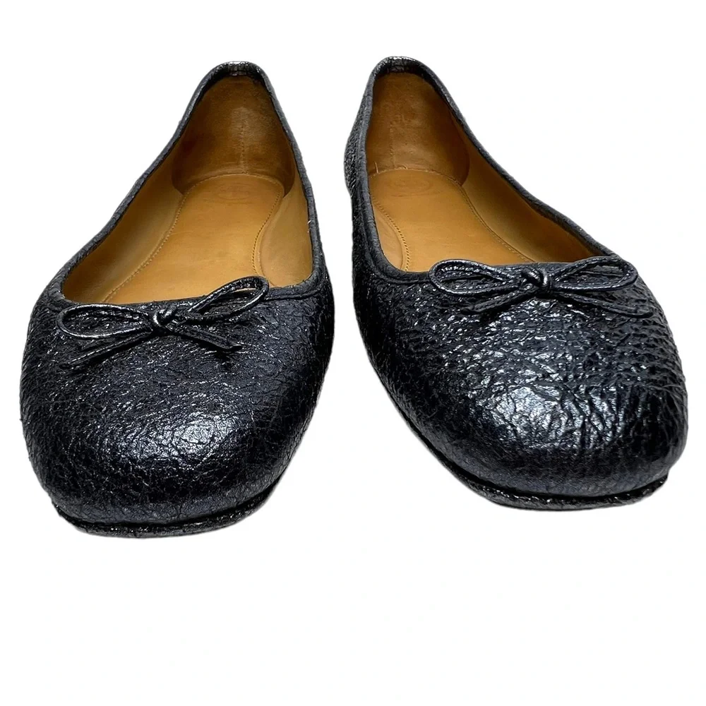 TORY BURCH Laila 2 Crinkle Bow Navy Blue Black Women’s Size 10.5 Ballet Flats